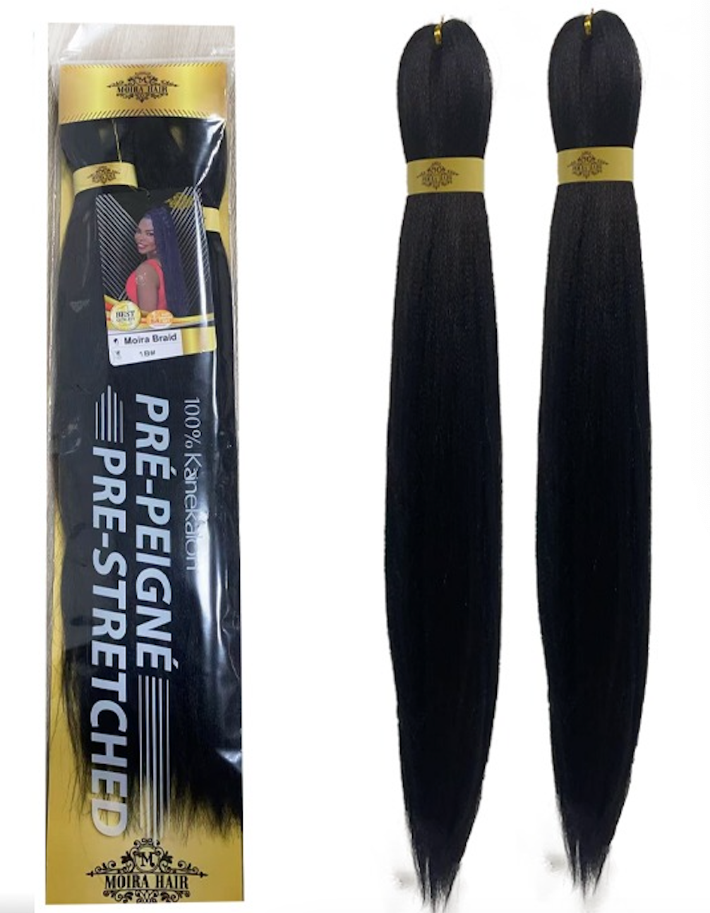 PREMIUM QUALITY MOIRA HAIR Pre-Stretched Braiding Hair - 100% Kanekalon, Itch-Free, Lightweight, Hot Water Set, 46" - 160g. (MOIRA_PS_1B )