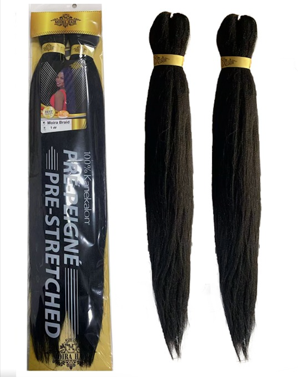 PREMIUM QUALITY MOIRA HAIR Pre-Stretched Braiding Hair-100% Kanekalon.Itch-Free,Lightweight,Hot Water Set, 46" - 180g. (MOIRA_PS_1#)