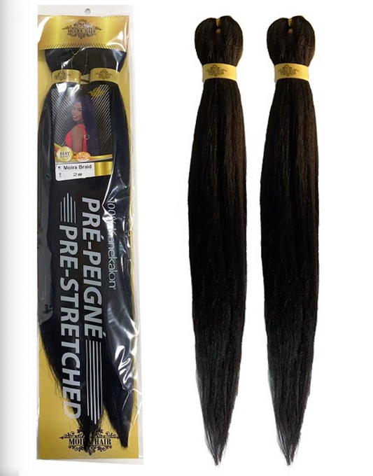 PREMIUM QUALITY MOIRA HAIR Pre-Stretched Braiding Hair-100% Kanekalon.Itch-Free,Lightweight, Hot Water Set, 46"- 180g. (MOIRA_PS_2#)