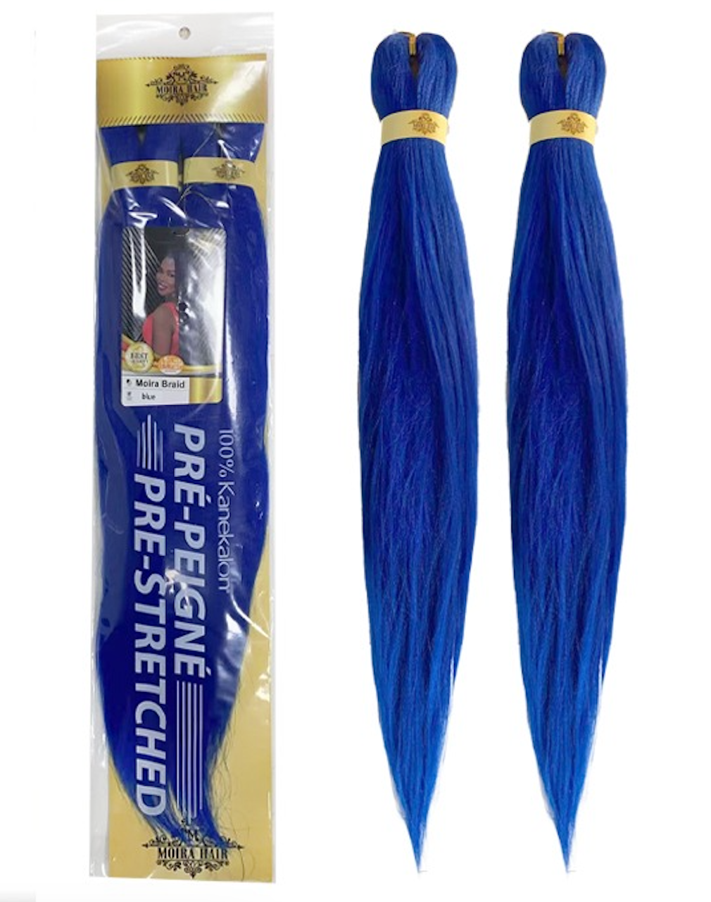 PREMIUM QUALITY MOIRA HAIR Pre-Stretched Braiding Hair-100% Kanekalon.Itch-Free,Lightweight, Hot Water Set, 46"- 180g. (MOIRA_PS_blue#)