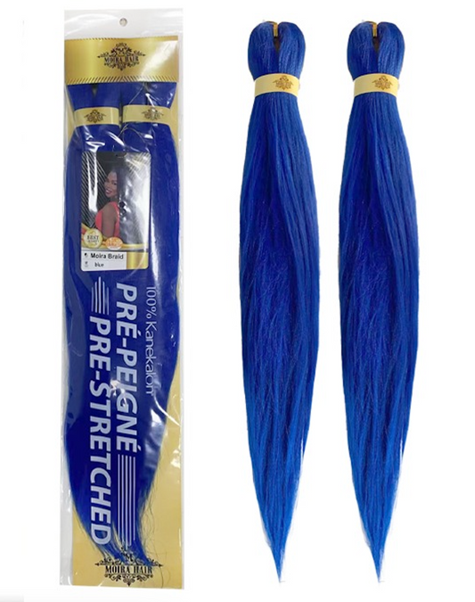 PREMIUM QUALITY MOIRA HAIR Pre-Stretched Braiding Hair-100% Kanekalon.Itch-Free,Lightweight, Hot Water Set, 46"- 180g. (MOIRA_PS_blue#)