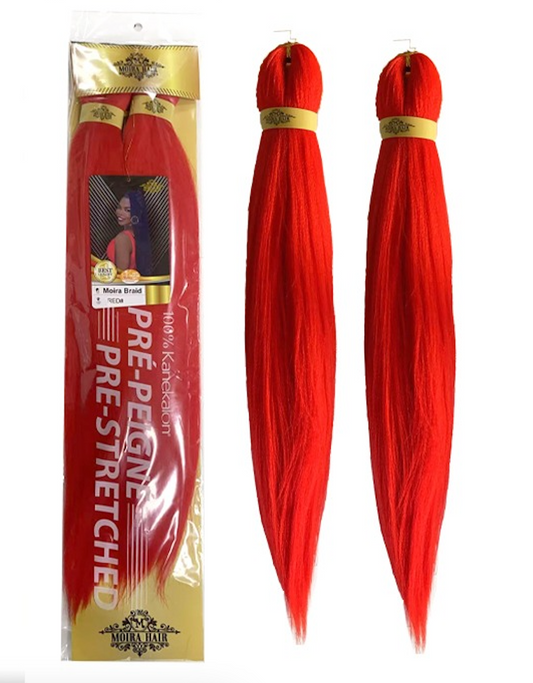 PREMIUM QUALITY MOIRA HAIR Pre-Stretched Braiding Hair-100% Kanekalon.Itch-Free,Lightweight, Hot Water Set, 46"- 180g. (MOIRA_PS_red#)