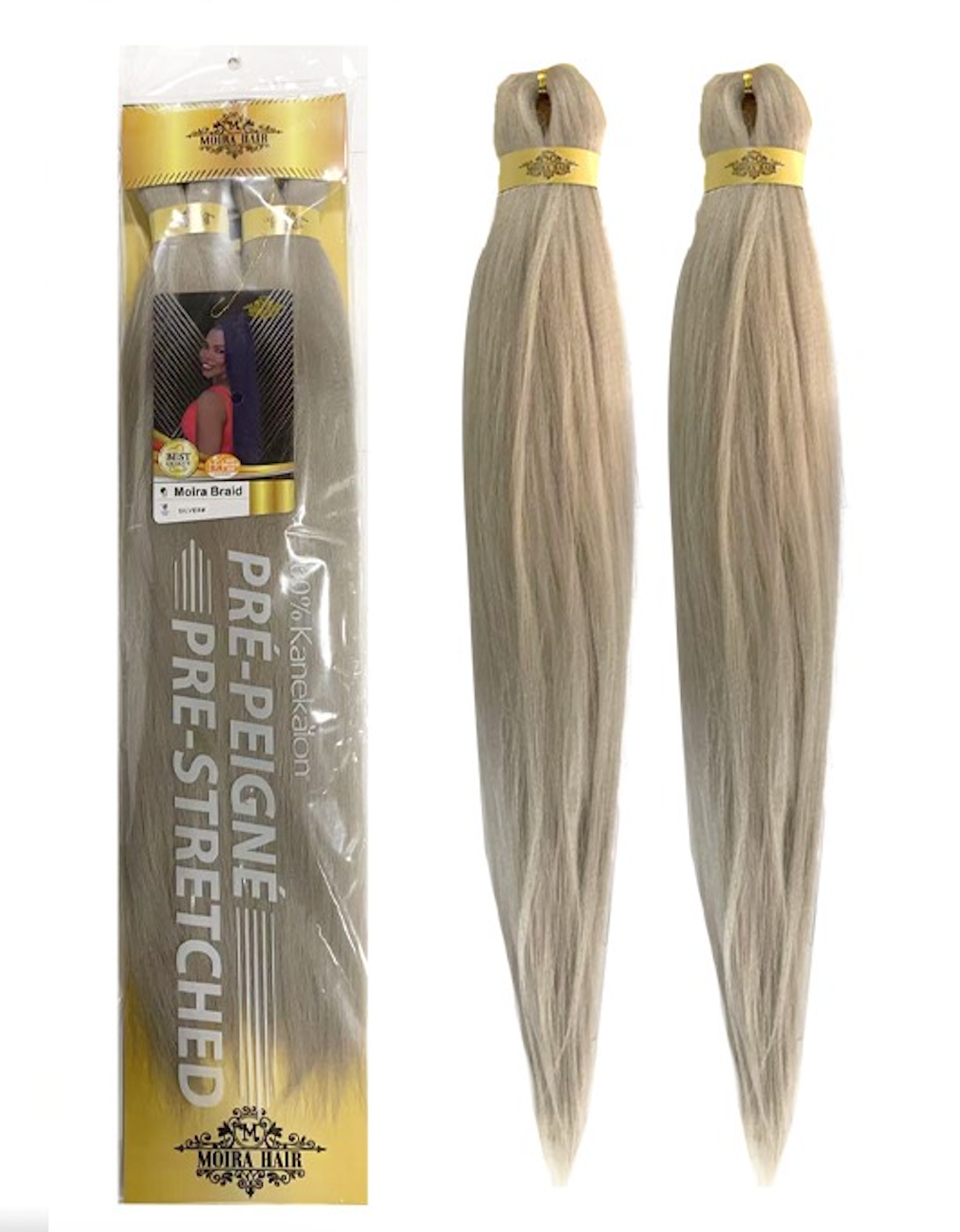 PREMIUM QUALITY MOIRA HAIR Pre-Stretched Braiding Hair-100% Kanekalon.Itch-Free,Lightweight, Hot Water Set, 46"- 180g. (MOIRA_PS_silver#)