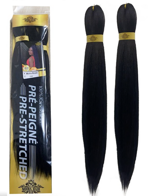 PREMIUM QUALITY MOIRA HAIR Pre-Stretched Braiding Hair-100% Kanekalon.Itch-Free,Lightweight, Hot Water Set, 46"- 180g. (MOIRA_PS_1B)