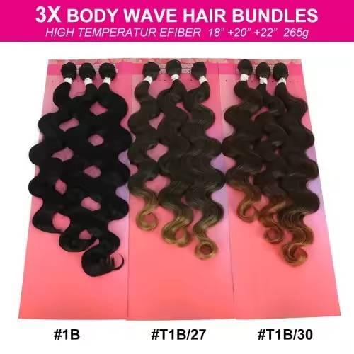 3X Body Wave Bundles – High Temp Fiber (18", 20", 22")