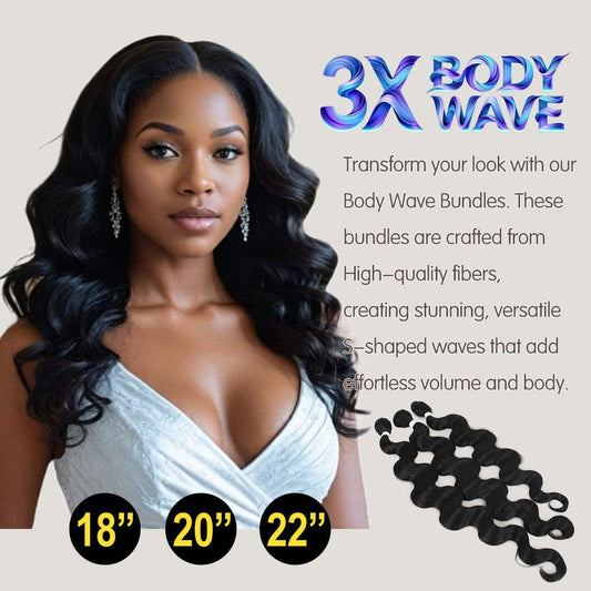 3X Body Wave Bundles – Heat Resistant Synthetic Hair (18"-22")